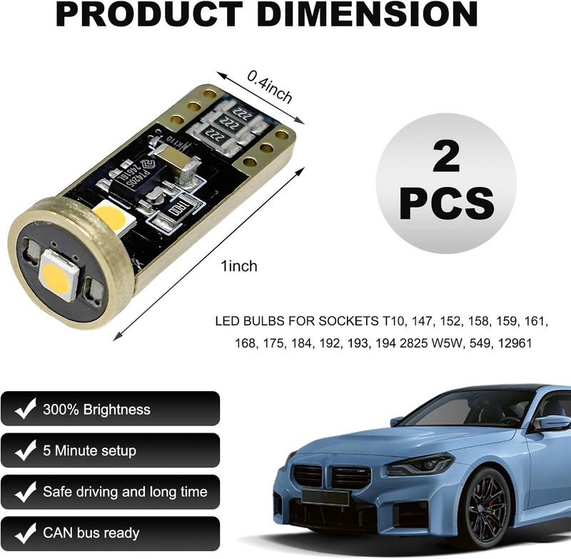 SHMZK 2PCS لمبة LED 194 6000K، خالية من أخطاء CANBUS T10 168 2825 W5W بديل لمبة LED، لمبة LED فائقة السطوع لداخل السيارة، ضوء سقف، ضوء لوحة الترخيص (أبيض) - Image 2
